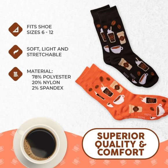 Coffee Expresso Mug Caffeine Roasted Beans Arabica Morning 2 Pairs Men's Socks - Picture 3 of 5
